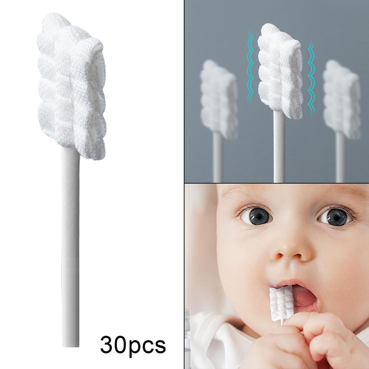 30Pcs Baby Tongue Cleaner  Gums Disposable White 12x8.3cm