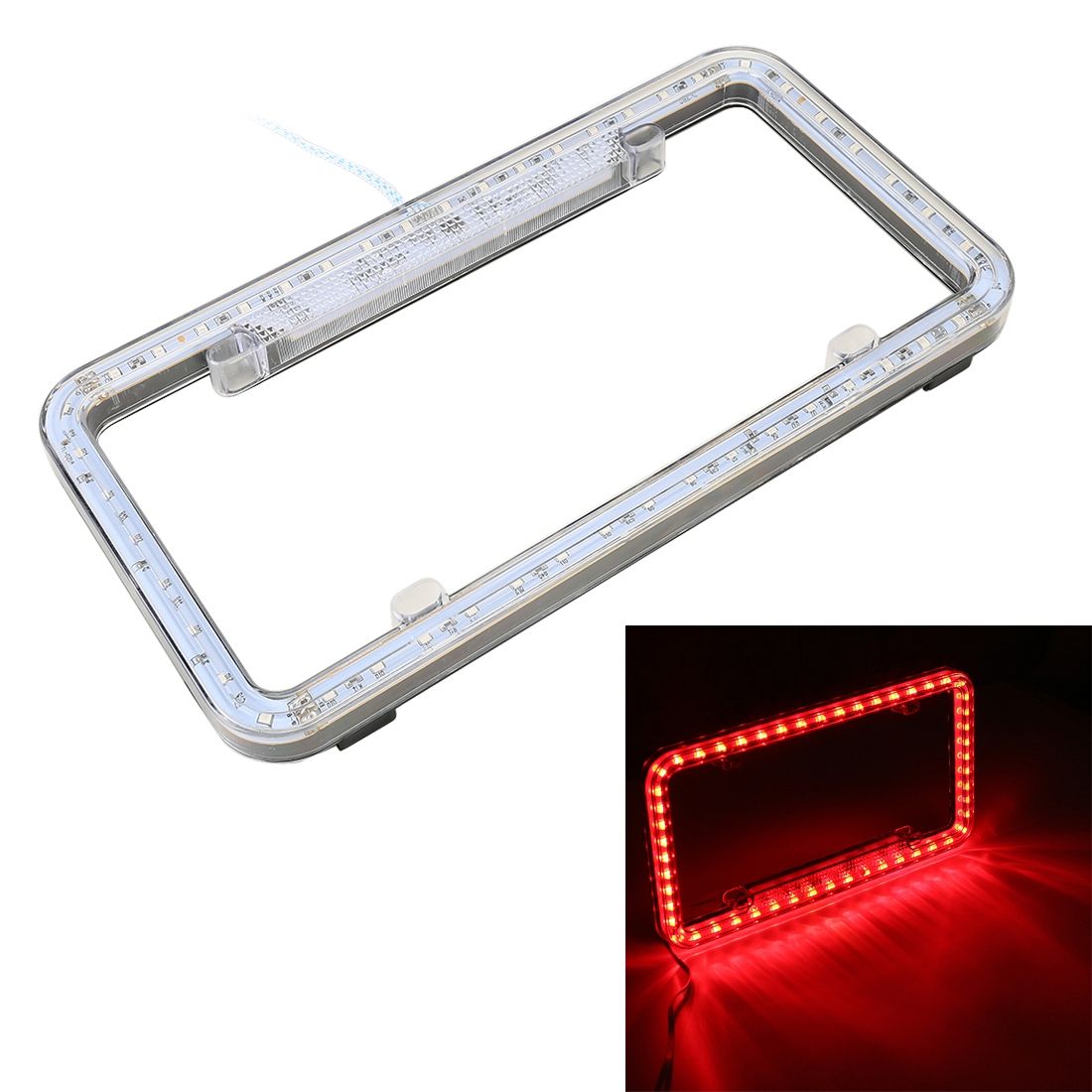 12V Car License Plate Plastic Bracket Frame Holder Stand Mount With Light (Red Light)