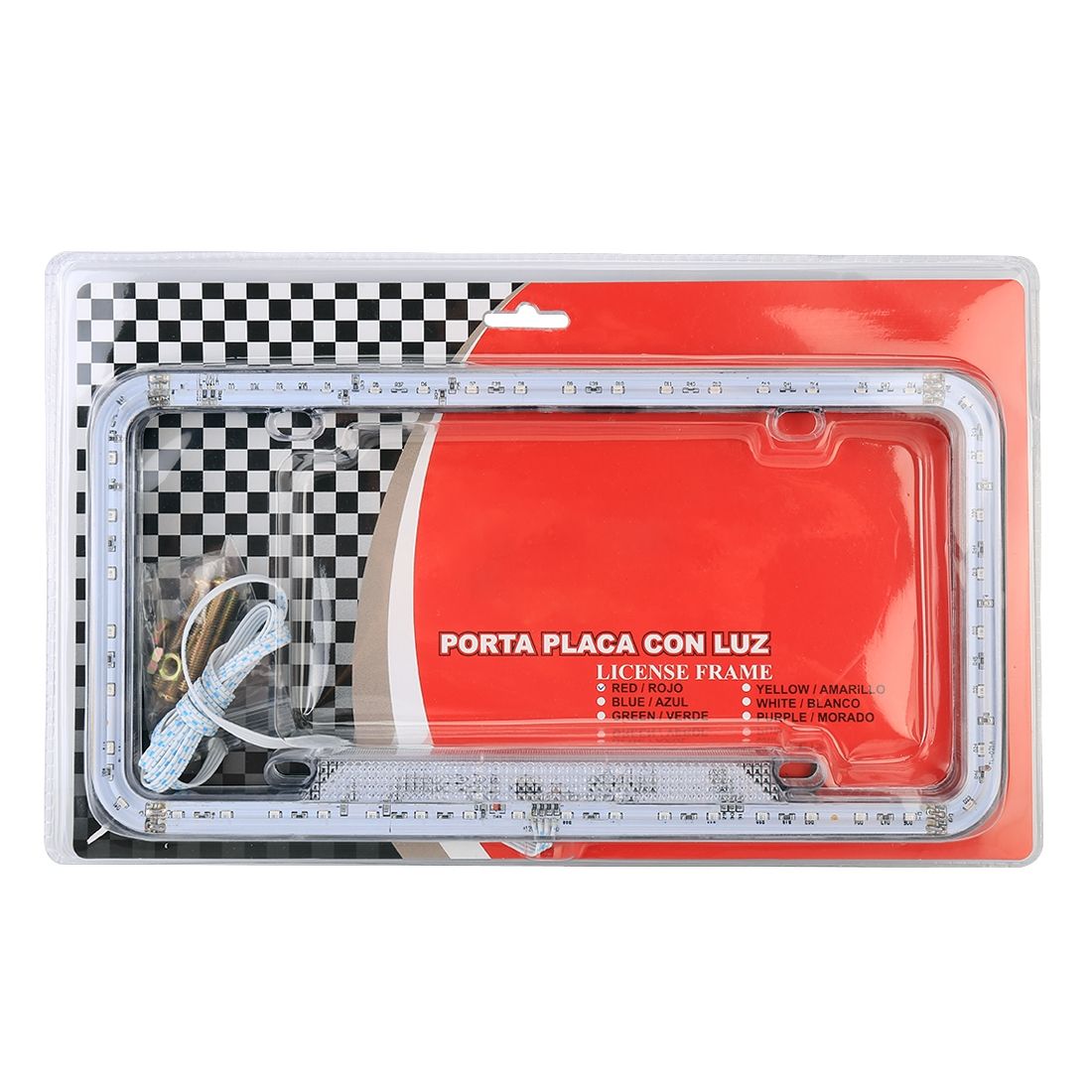 12V Car License Plate Plastic Bracket Frame Holder Stand Mount With Light (Red Light)