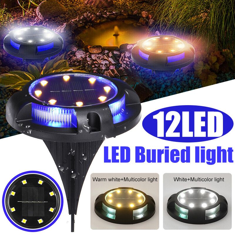 Solar Powered 12LED Waterproof IP67 Ground Buried Light Floor Decking Landscape Patio Outdoor Garden Lawn Lamp Decor Multicolor+White/Warm White Warmwhite+Colorful