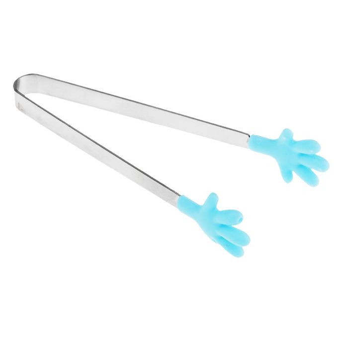 Creative Palm Silicone Clip Ice Clip Stainless Mini Food Tongs Blue