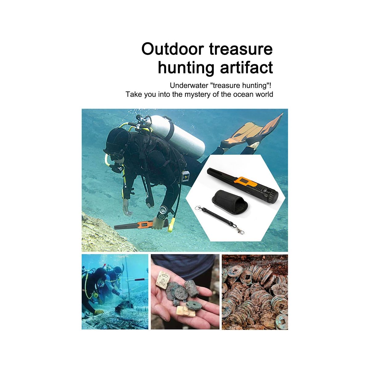 Metal Detector Pinpointer LCD Display Waterproof with High Sensitivity 360° Scanning SoundVibration Indication-B