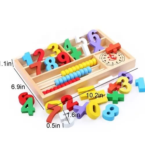 Wooden Educational Toy With Numbers - Abacus And Clock