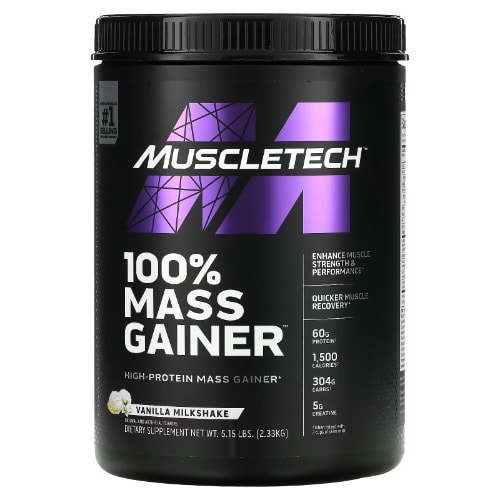 Muscletech, 100% Mass Gainer, Vanilla Milkshake - 5.15 Lbs /2.33 Kg
