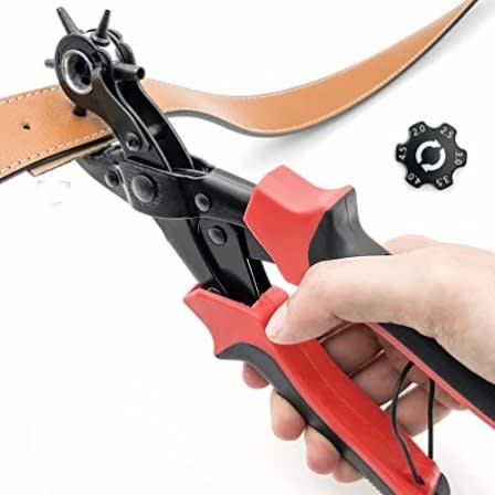 Professional Red Punch Plier With Accessories For Belts Shoes And Bags