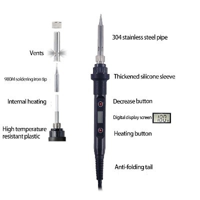 Adjustable Temperature Electric Digital Display With Lead Soldering Iron  - 80W