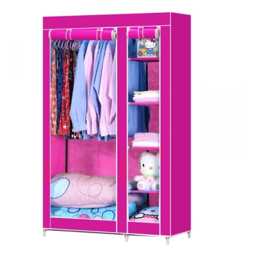 Wardrobe Closet With Free Cloth Hanger- Pink