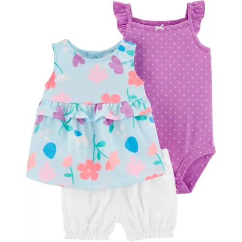 3-Piece Floral Little Short Set-9m