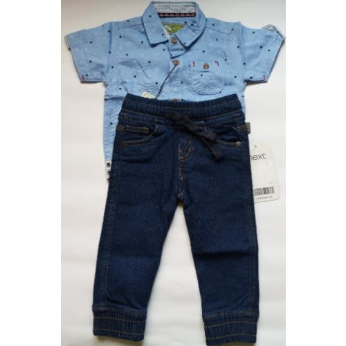 Baby Boy Set- Blue Short Sleeve Shirt +  Blue Jean