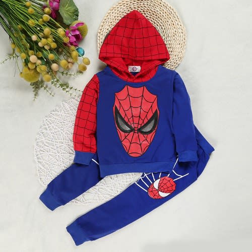 Boy Spiderman With Hood - 2 Pieces - Blue And Red