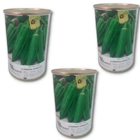 Clemson Spineless Okro Seeds - 100 Grams - 3 Tins
