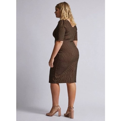 Curved Geometric Textured Bodycon Dress -brown