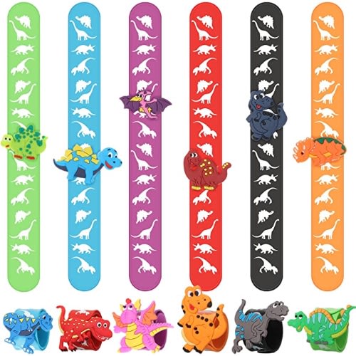 Dinosaur Silicone Slap Bracelets - 6 Pieces