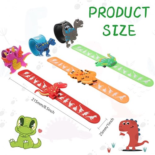 Dinosaur Silicone Slap Bracelets - 6 Pieces