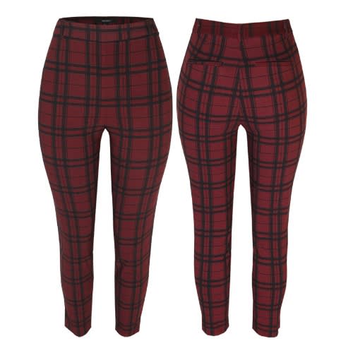 Burgundy Check Jeggings