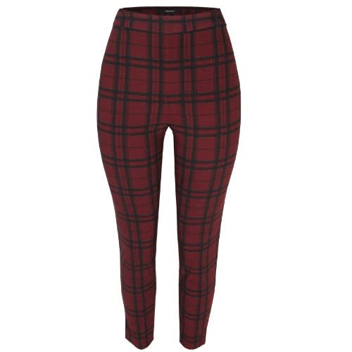 Burgundy Check Jeggings