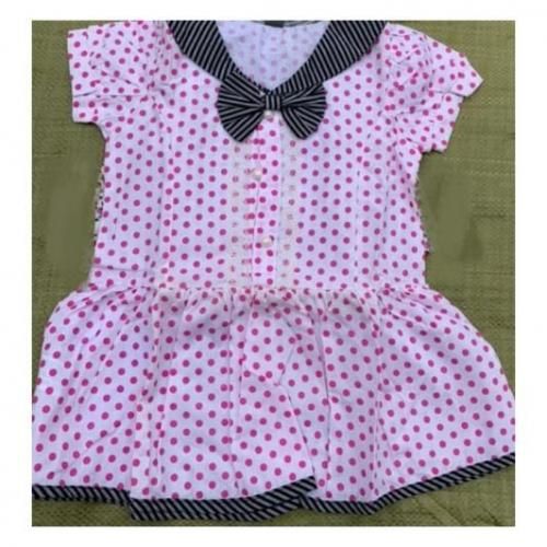Children Button Short Sleeve Long Collar Top For Girls - 3 In 1