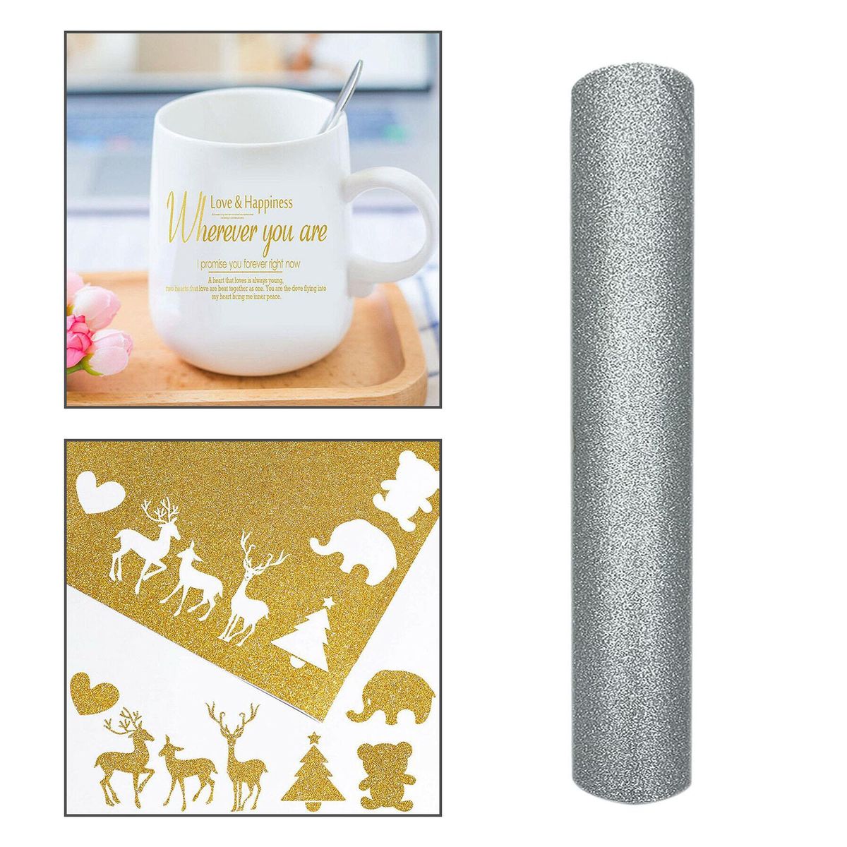 Glitter HTV Roll Heat Transfer  Sheet For  On Silver 30x50cm