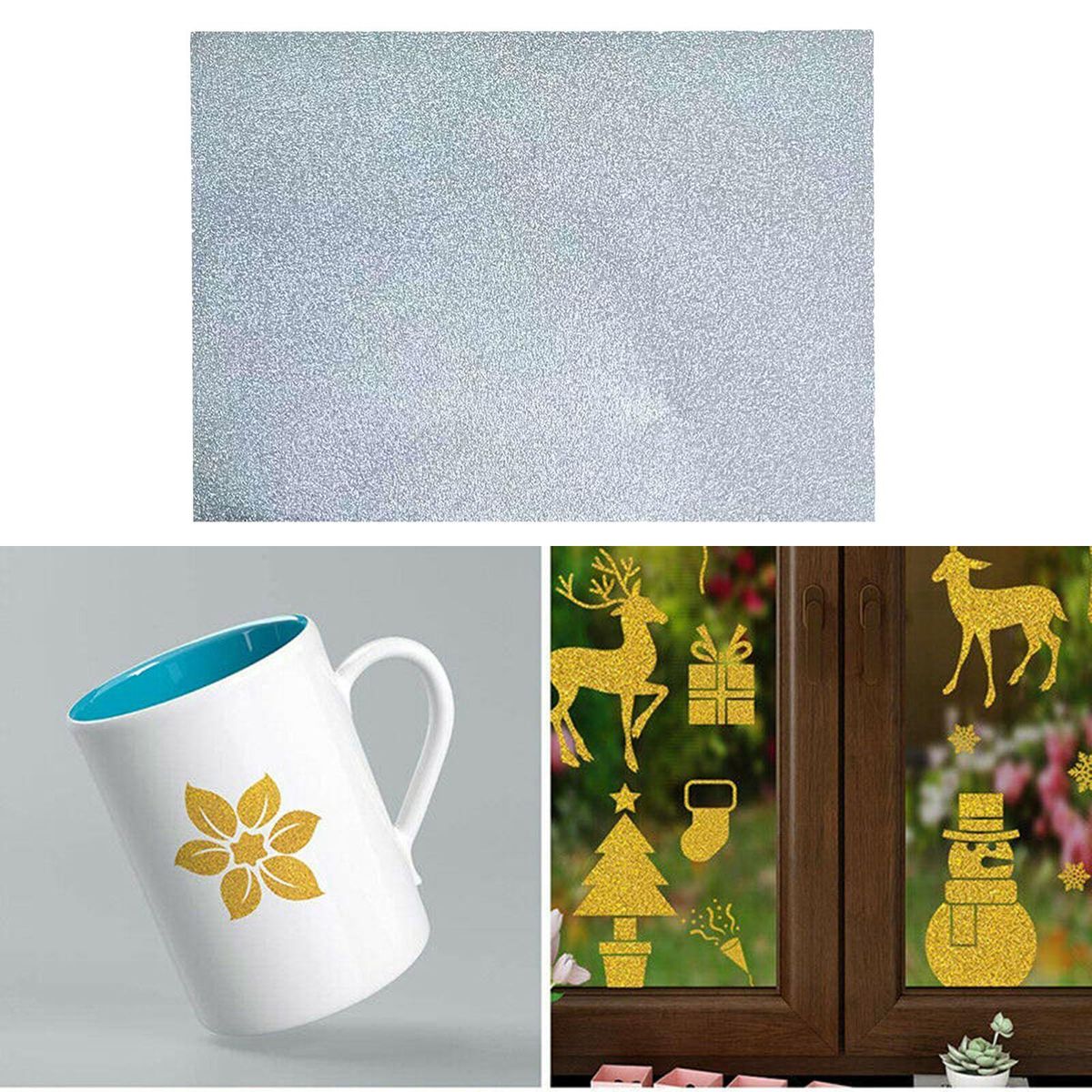 Glitter HTV Roll Heat Transfer  Sheet For  On Silver 30x50cm