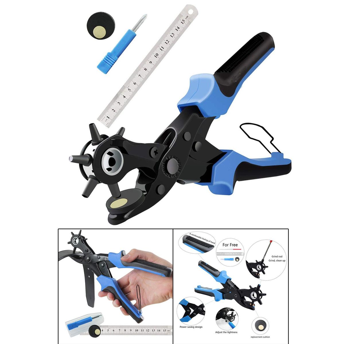 Leather Belt Hole Punch Tool Revolving Punching For Shoe Purses