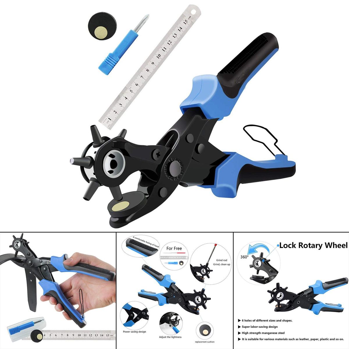 Leather Belt Hole Punch Tool Revolving Punching For Shoe Purses