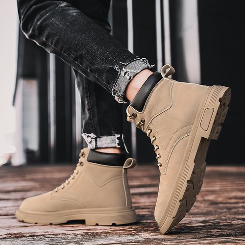 Brown Boots Men Fashion Korean Ankle Boots For Men Trend Outdoor Sneakers Shoes Men Casual High Top Canvas Shoes Men EU 39 -48