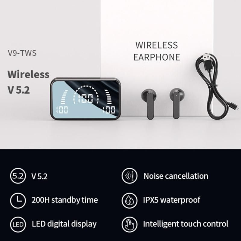 S20 Black Wireless Lifestyle Waterproof Headphones LED Display Touch Type