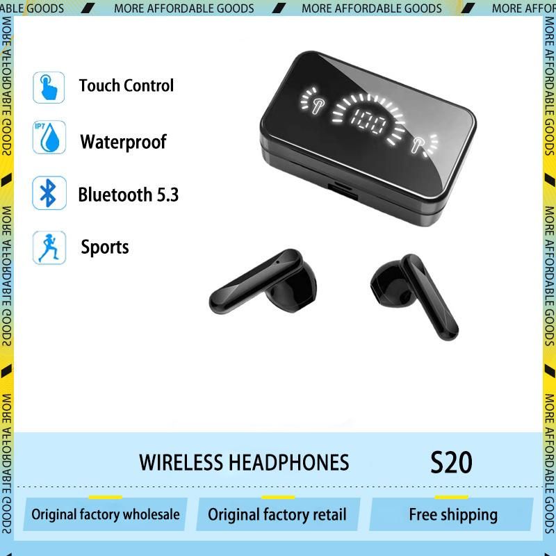S20 Black Wireless Lifestyle Waterproof Headphones LED Display Touch Type