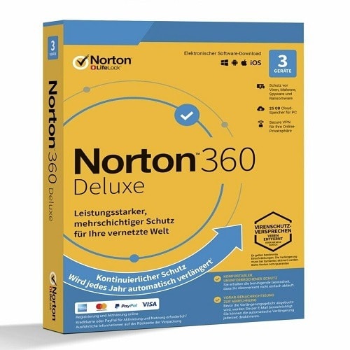 Norton 360 Deluxe, 25gb Cloud-backup, 3 Devices, 1 Year, No Subscription.