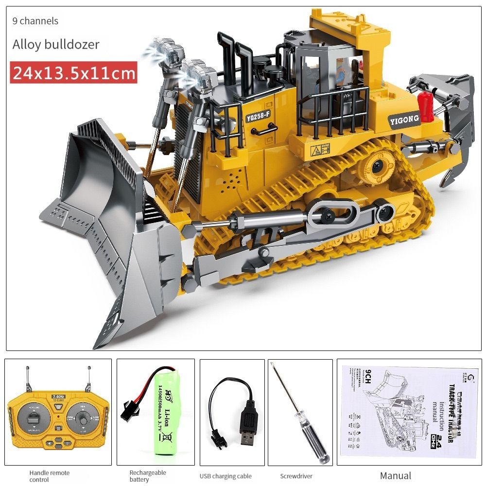 Trucks 2.4G 9Channel Alloy Remote Control Bulldozer Children's Car Toy