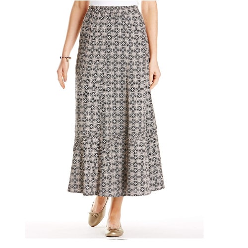 Anthology Marisota Black Stone Tile Print Linen Blend Skirt