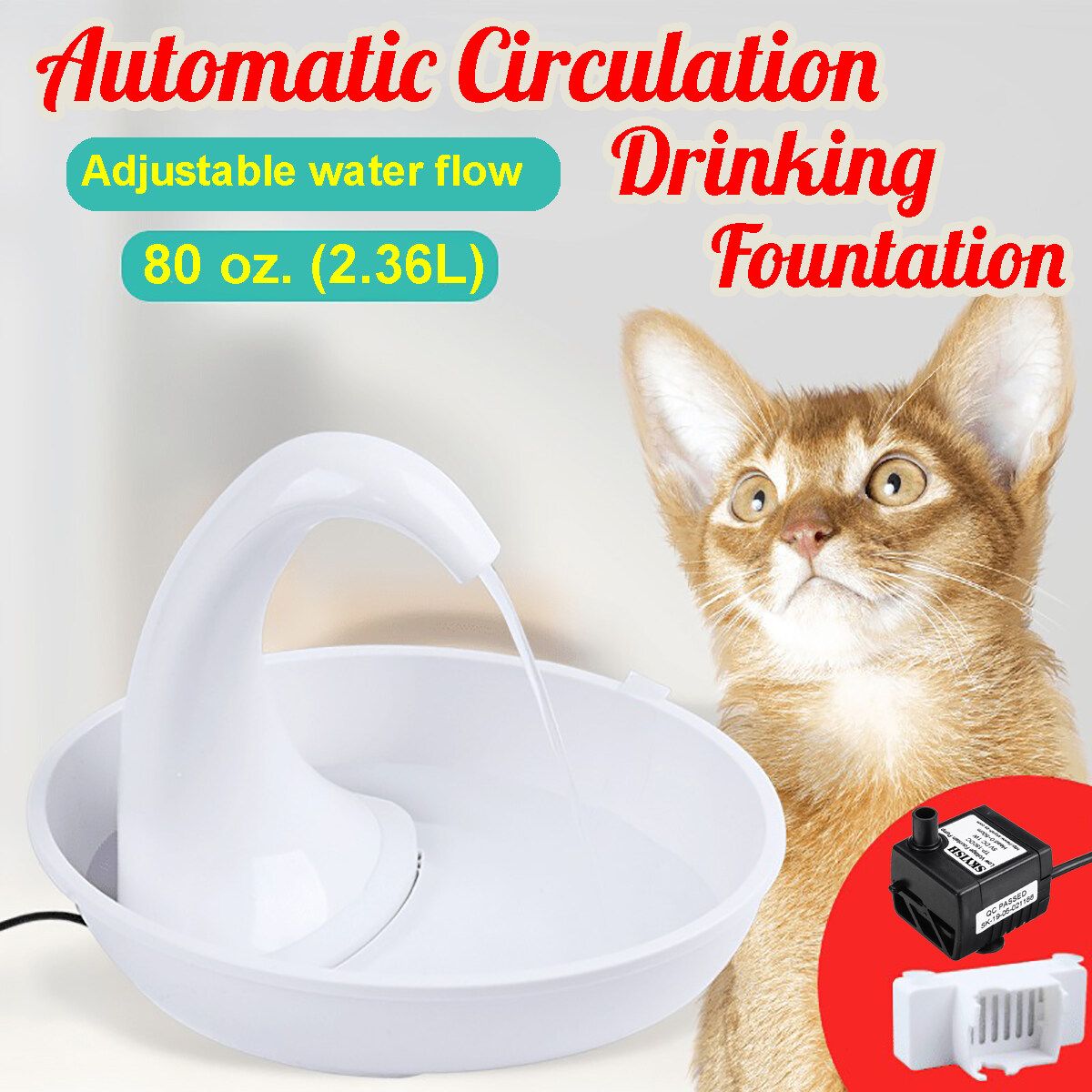 2.36L Pet Cat Dog Drinking Water Fountain Automatic Electric Dispenser