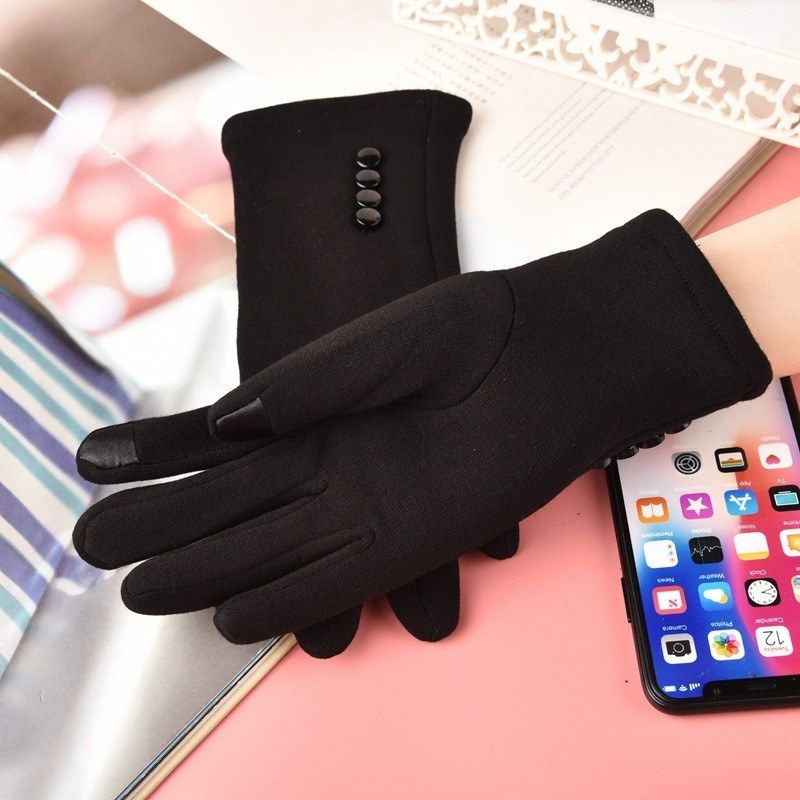 Non-fleece Female Four-button Ladies Touch Screen Gloves