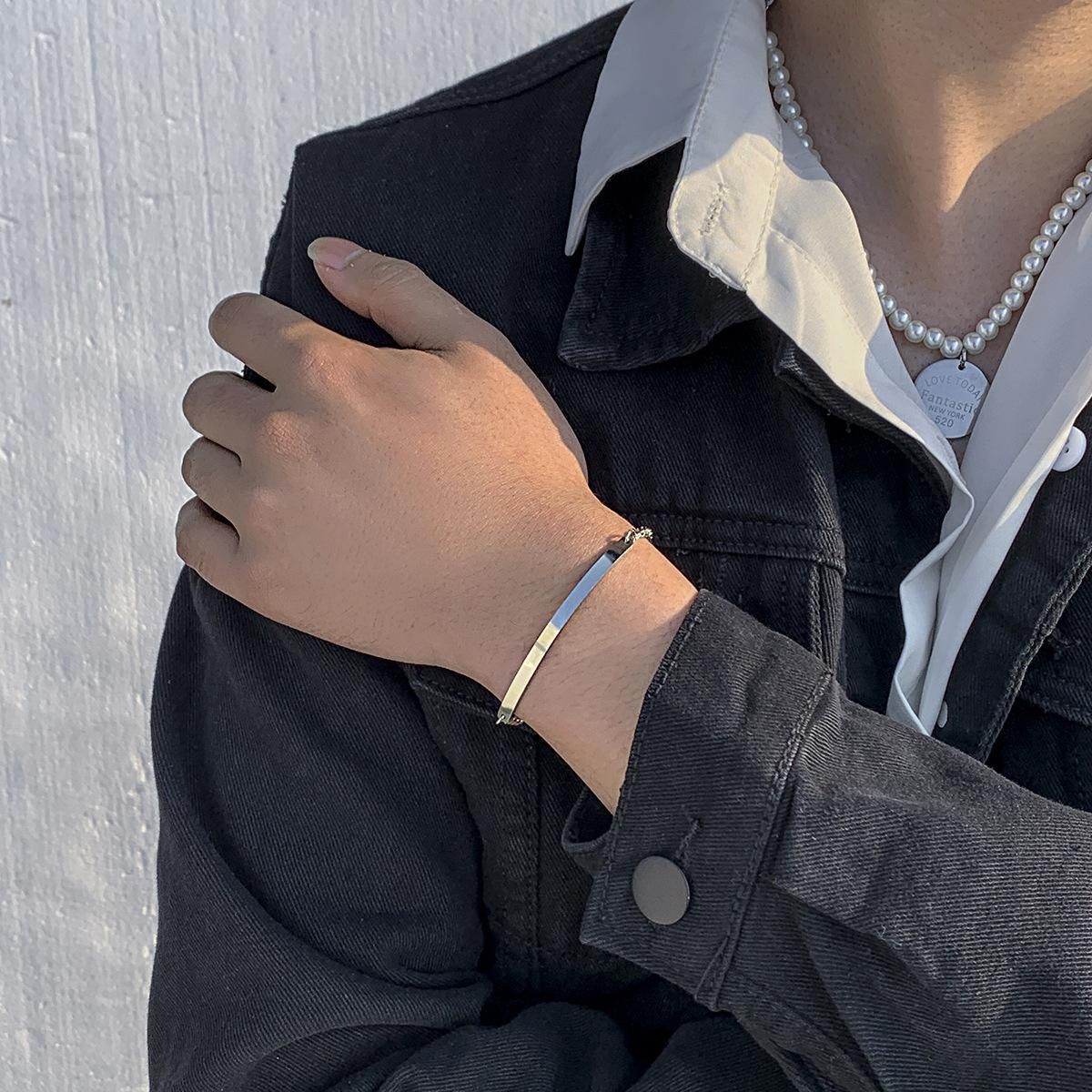 Men's Geometric Glossy Titanium Steel Long Stitching Chain Bracelet