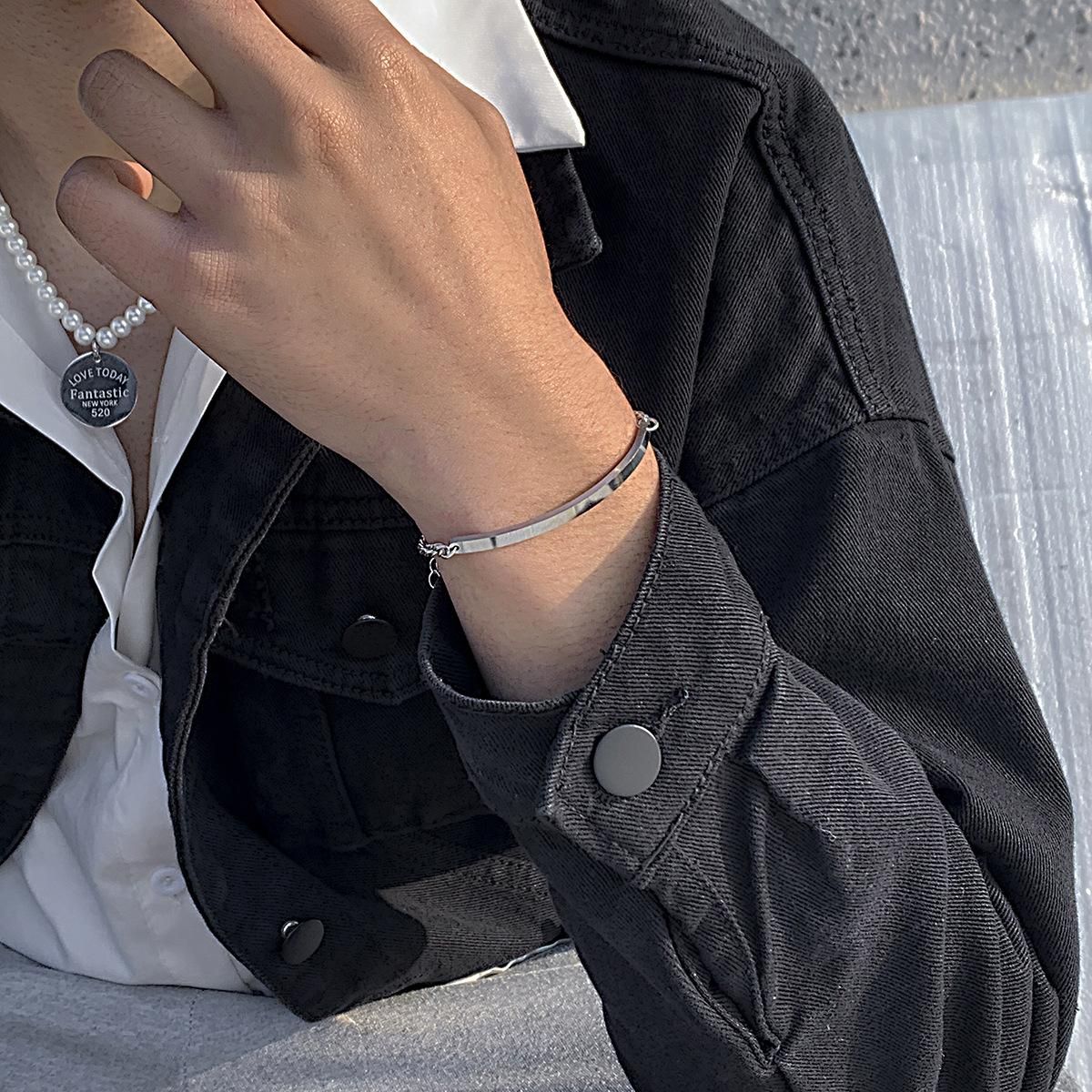 Men's Geometric Glossy Titanium Steel Long Stitching Chain Bracelet