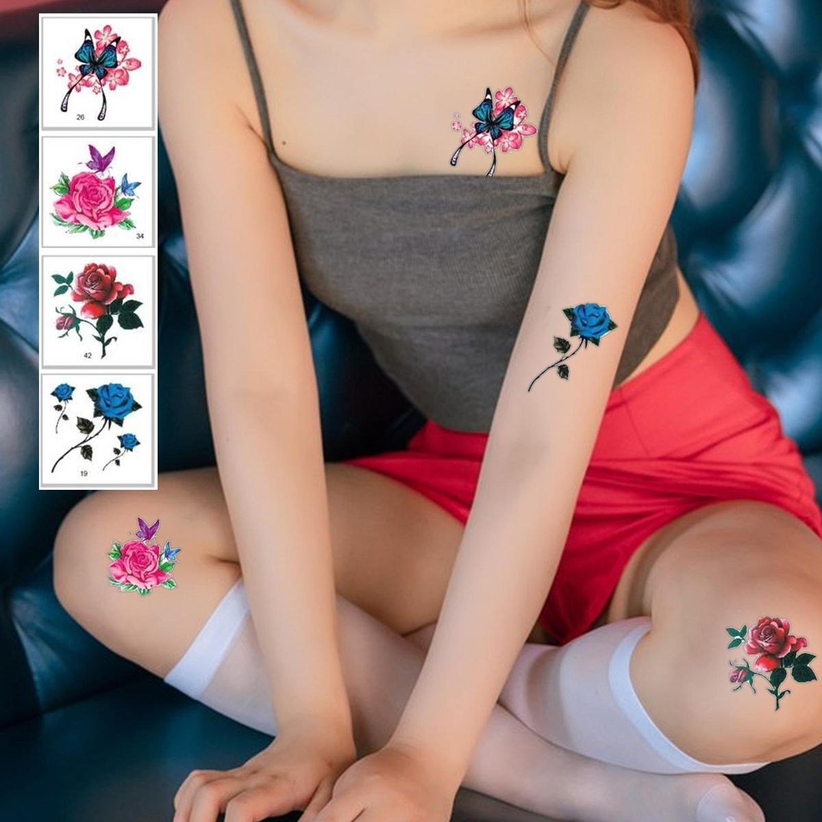 Tattoo Stickers for Collarbone 66pcs Elegant Floral Butterfly