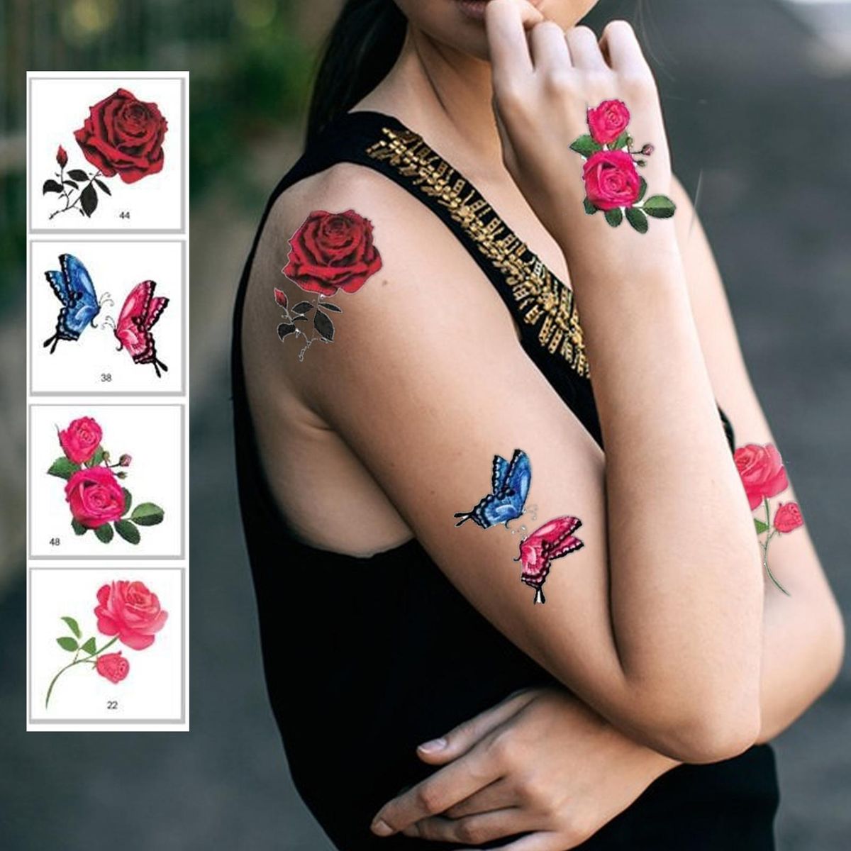 Tattoo Stickers for Collarbone 66pcs Elegant Floral Butterfly