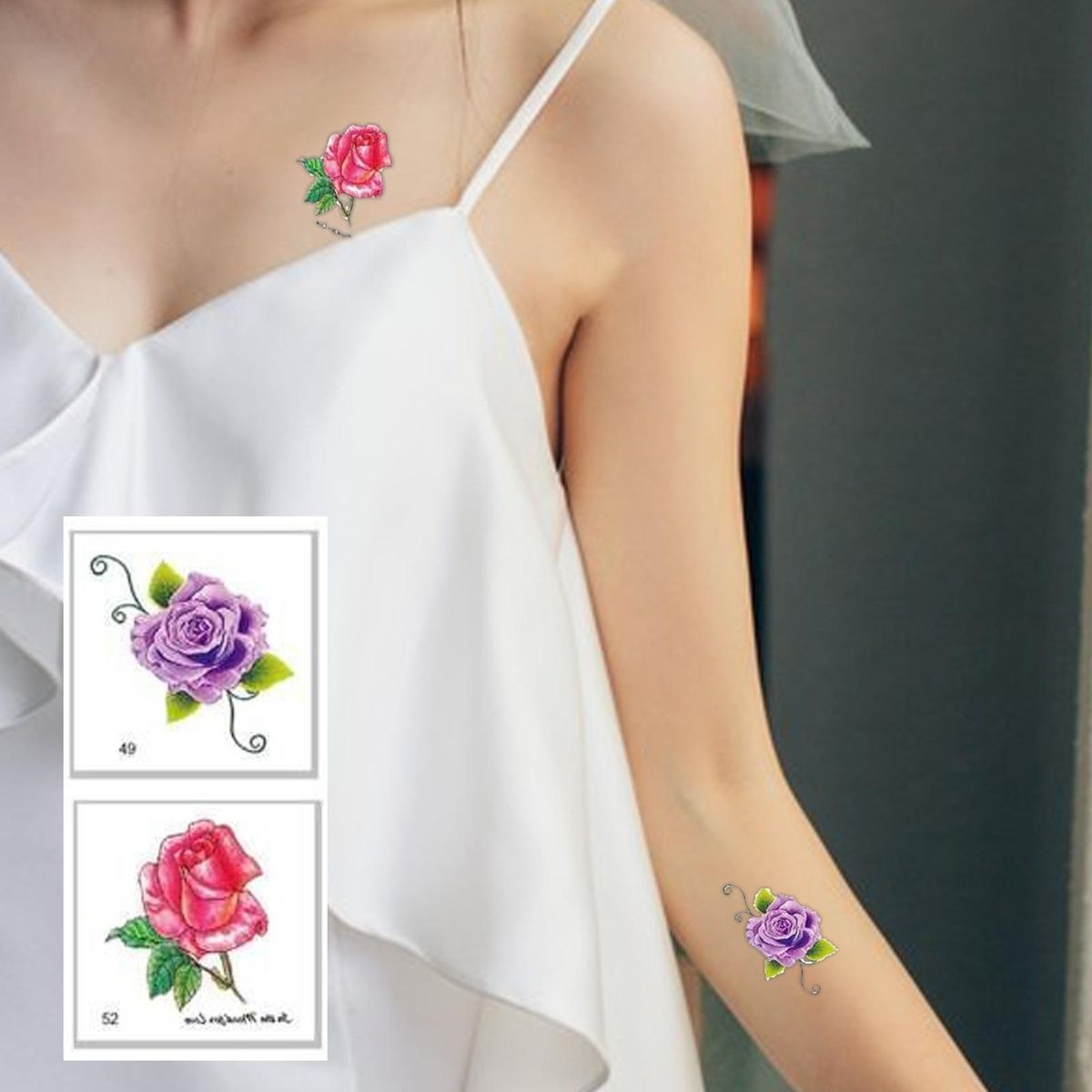 Tattoo Stickers for Collarbone 66pcs Elegant Floral Butterfly