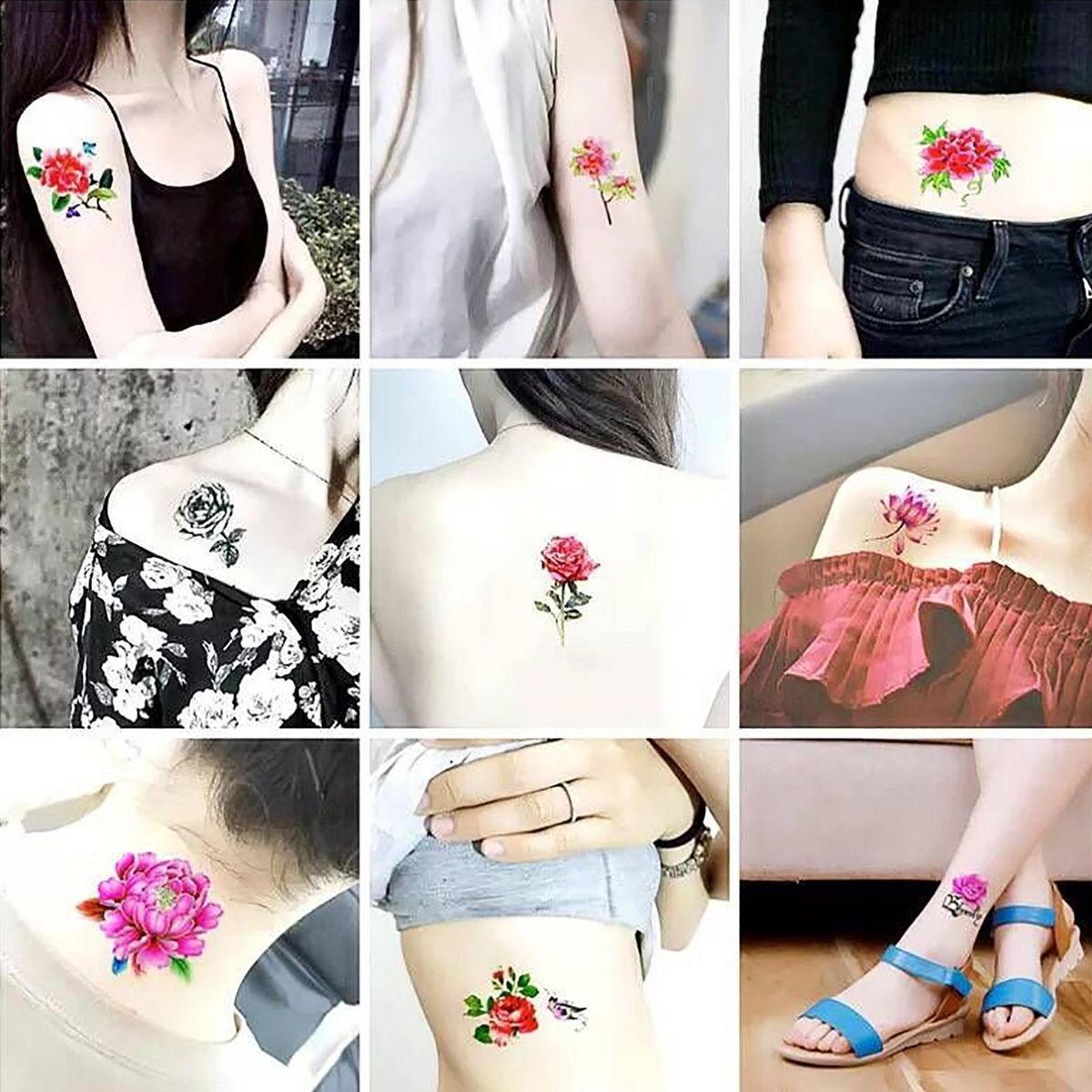 Tattoo Stickers for Collarbone 66pcs Elegant Floral Butterfly