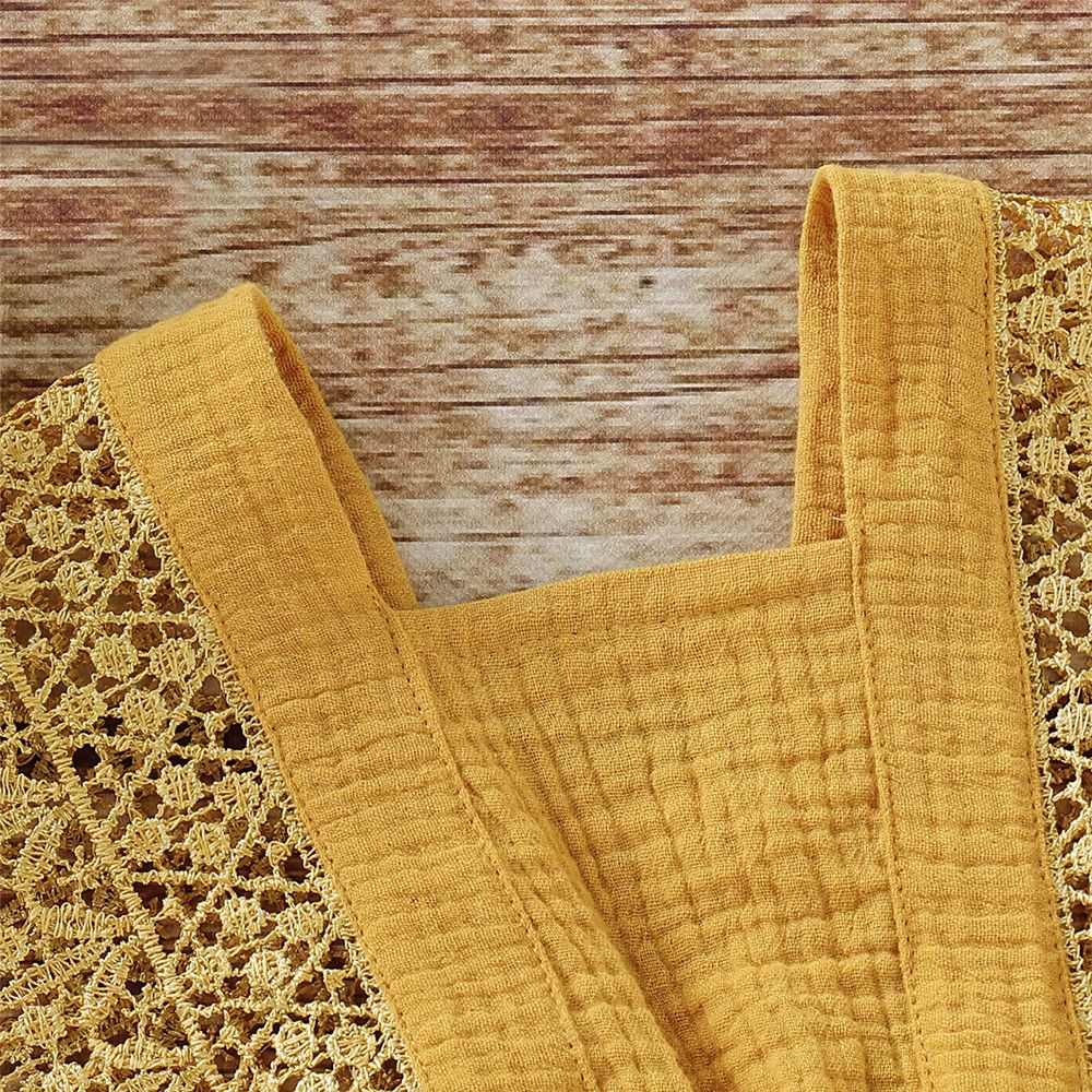 Baby Girls Yellow Lace Bodysuit Sleeveless Cotton Romper