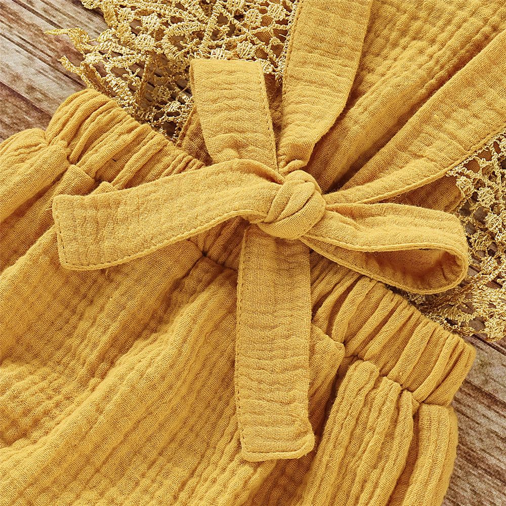 Baby Girls Yellow Lace Bodysuit Sleeveless Cotton Romper