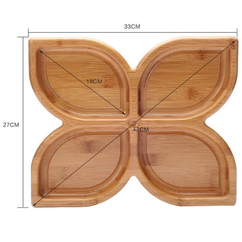 Bamboo Candy Board Fruit Nut Bowl Plate Flower Shaped Snack