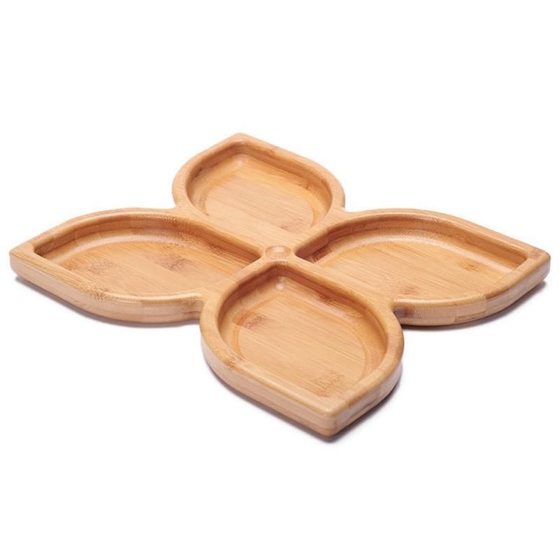 Bamboo Candy Board Fruit Nut Bowl Plate Flower Shaped Snack