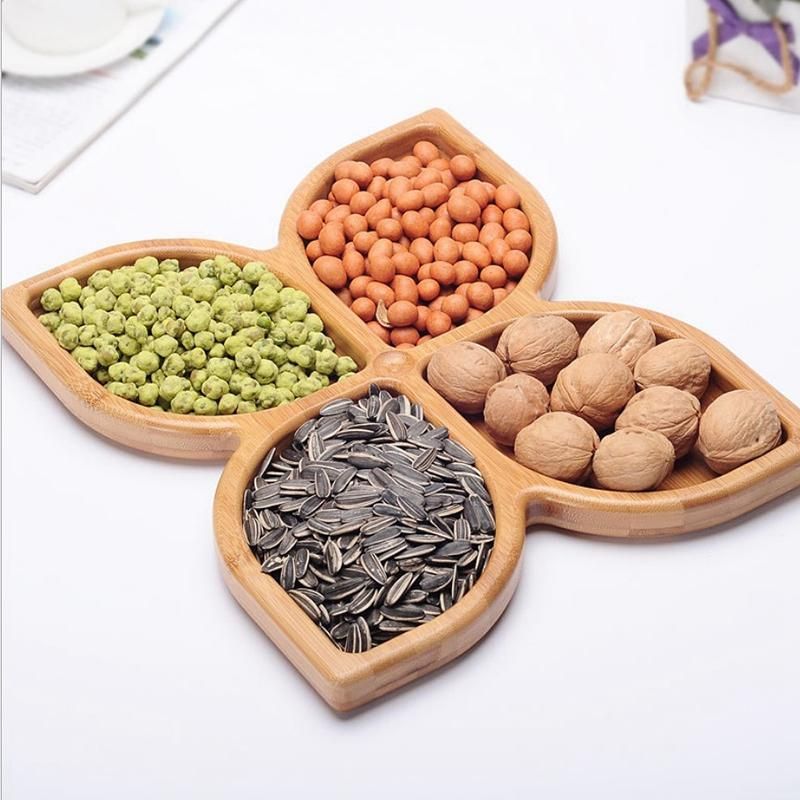 Bamboo Candy Board Fruit Nut Bowl Plate Flower Shaped Snack