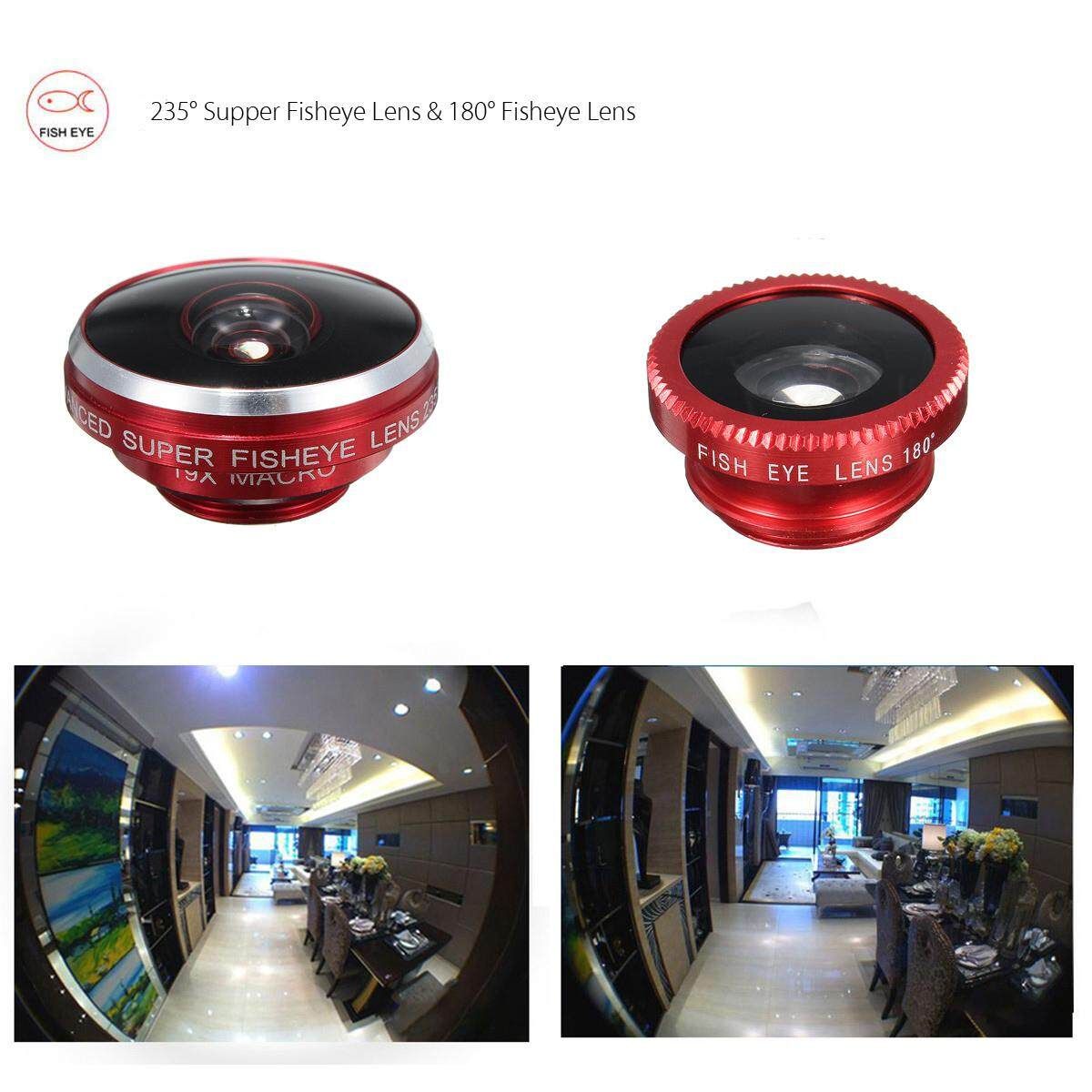 8-in-1 Super Fisheye With Wide Angle Microphone Lens Kit For Universal Cell Phones Red