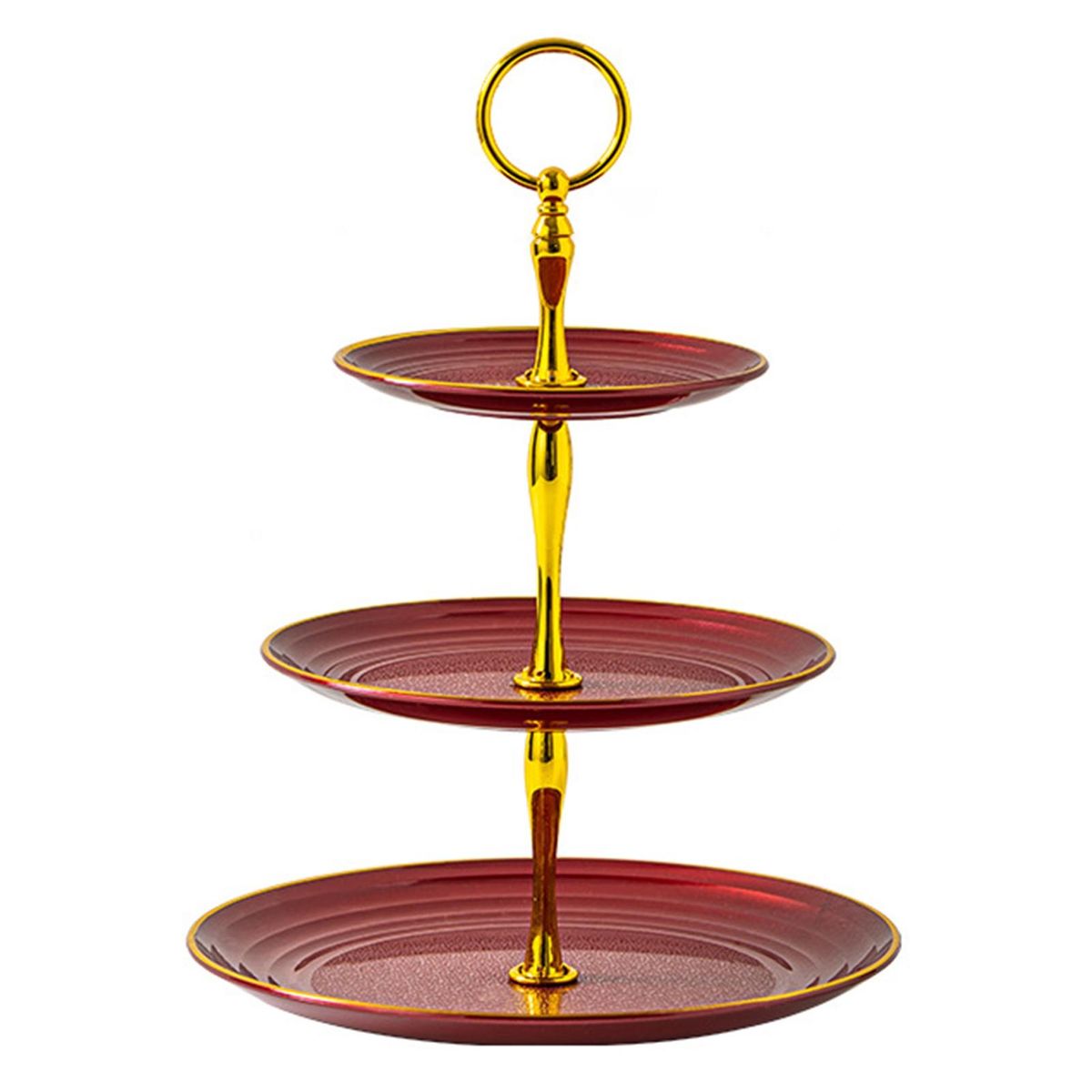 Cake Display Stand Golden Edged Cupcake Stand Elegant 3 Tier for Baby Wine Red