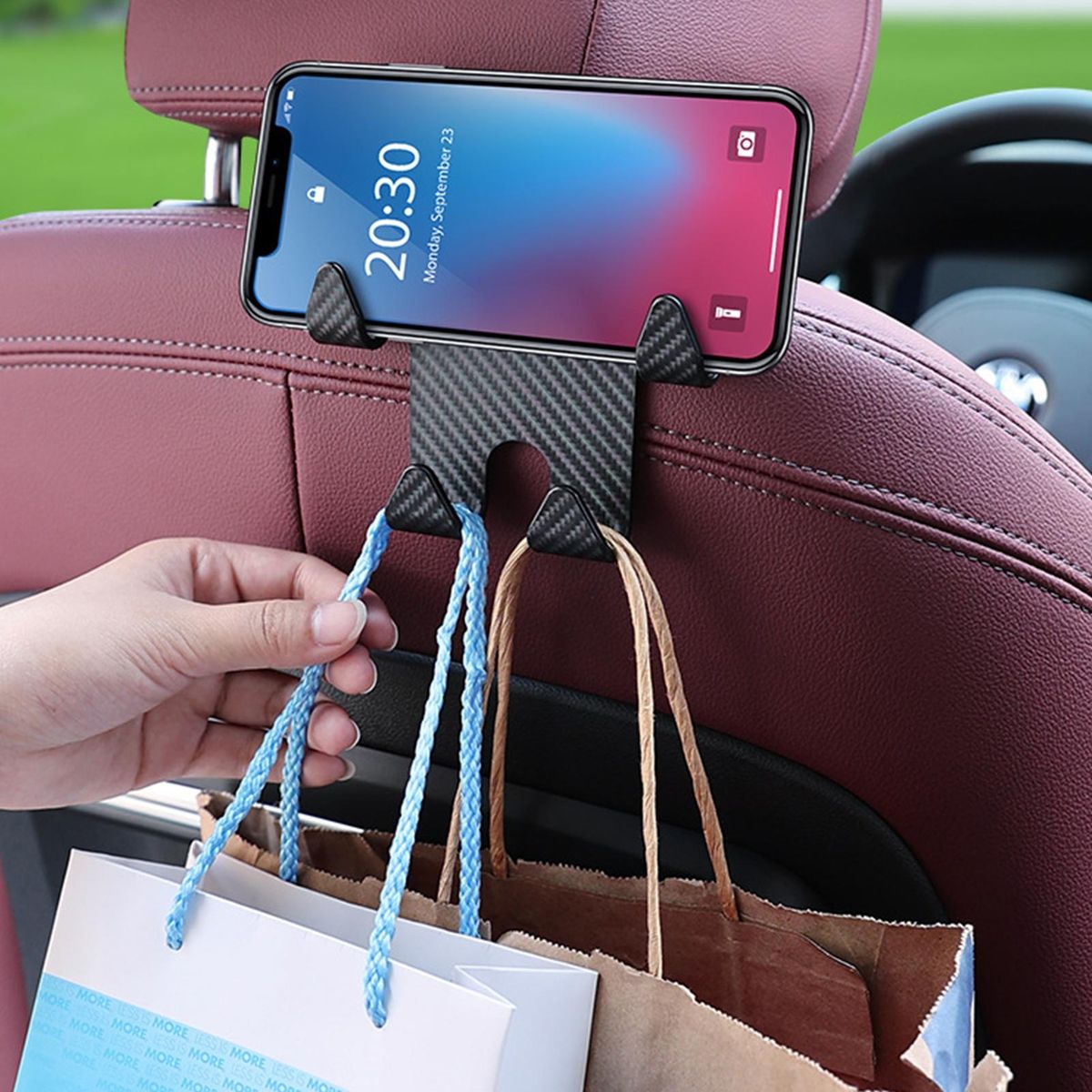 Headrest Mount Hook Carbon Fiber Car Headrest Hook for Auto Black