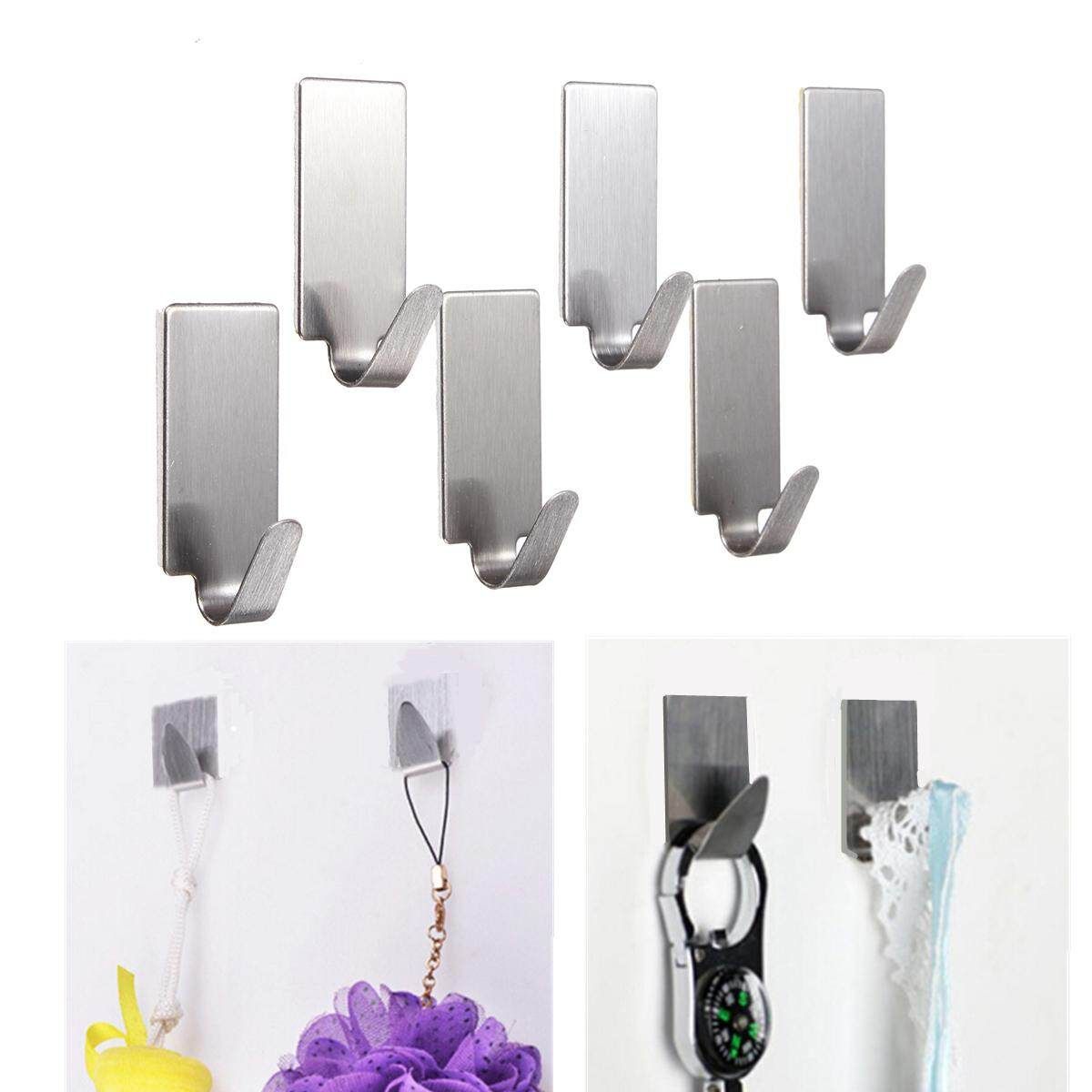 10pcs 6X Stainless Steel Adhesive Kitchen Bathroom Wall Door Stick Holder Hook Hanger