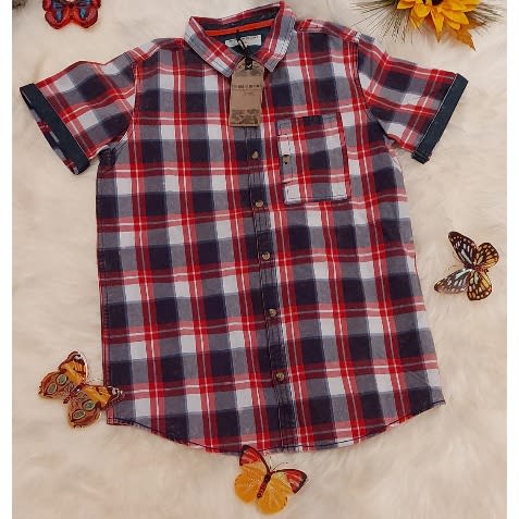 Short Sleeve Checkered Shirt For Boys