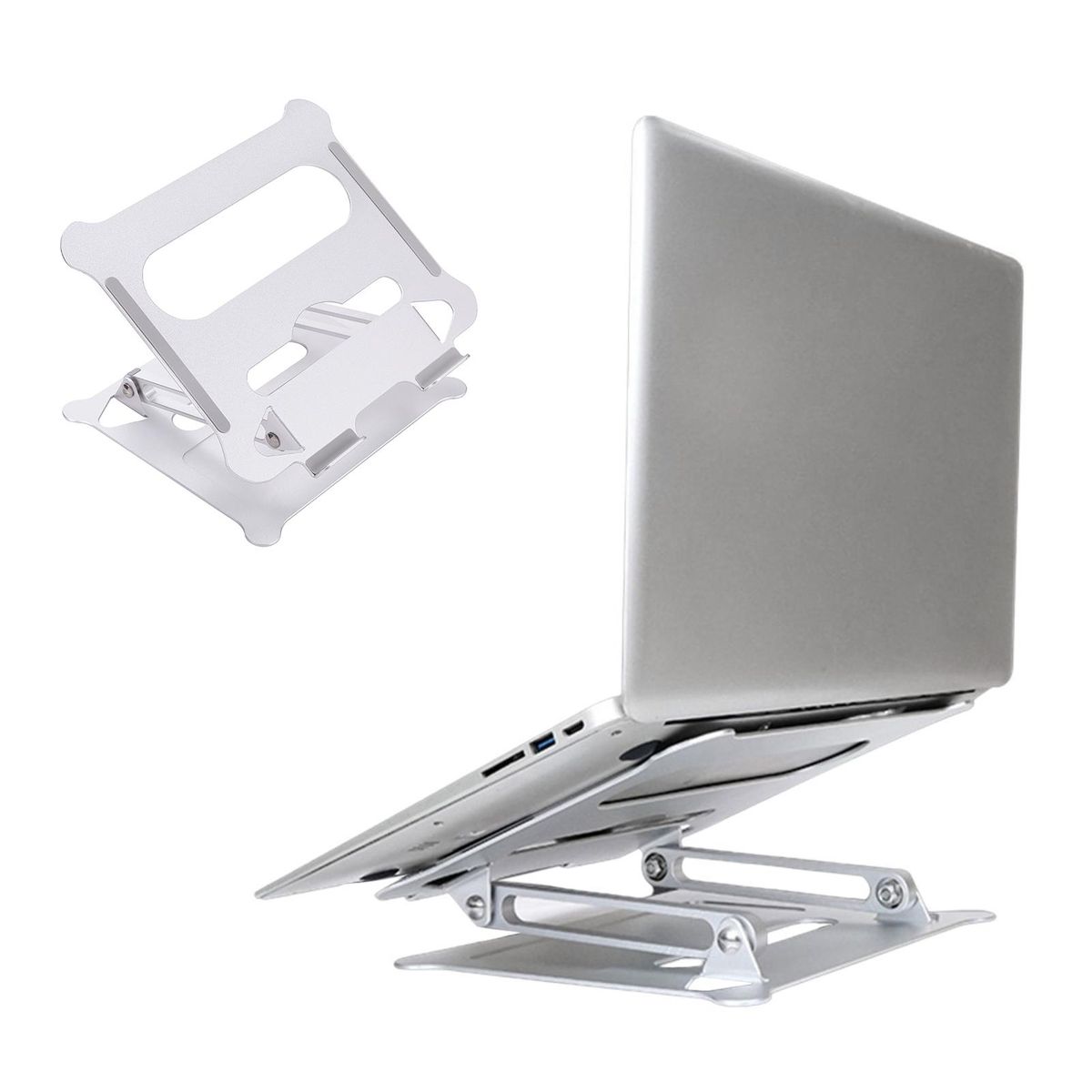 Adjustable Laptop Stand Portable Folding Aluminum Alloy Non-slip Height and Angle Adjusted Support 10''-15.6'' Laptop Tablet Bracket Riser Holder Computer Stand Silver